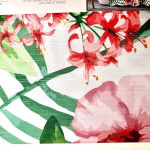 Hibiscus & Bird of Paradise Flowers Green Tropical Leaves Fabric Shower Curtain